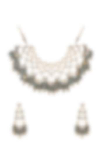 Gold Finish Pearl Floral Necklace Set by Mine of Design at Pernia's Pop Up Shop