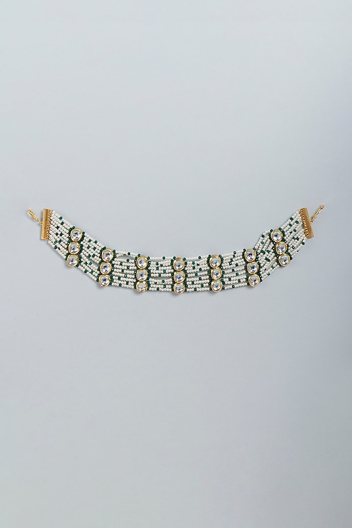 Gold Finish Green Beaded Necklace by Mine Of Design at Pernia's Pop Up Shop