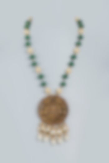 Antique Finish Necklace With Green Stones by Mine Of Design