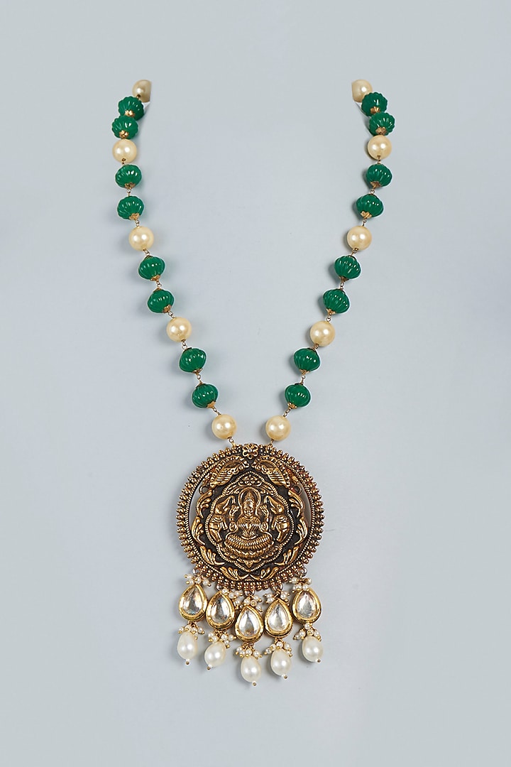 Antique Finish Necklace With Green Stones by Mine Of Design