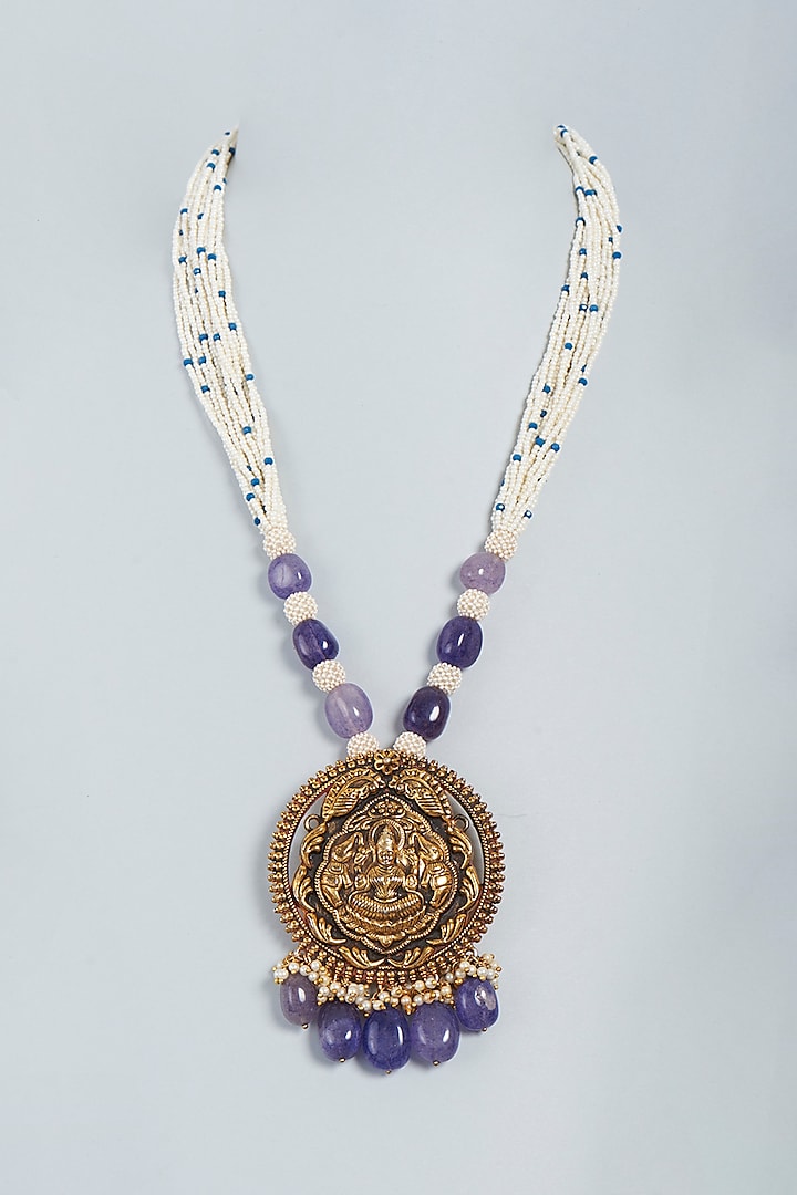 Antique Finish Necklace With Purple Stones by Mine Of Design