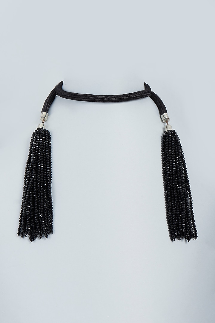 Gold Finish Necklace With Black Tassels by Mine Of Design at Pernia's Pop Up Shop