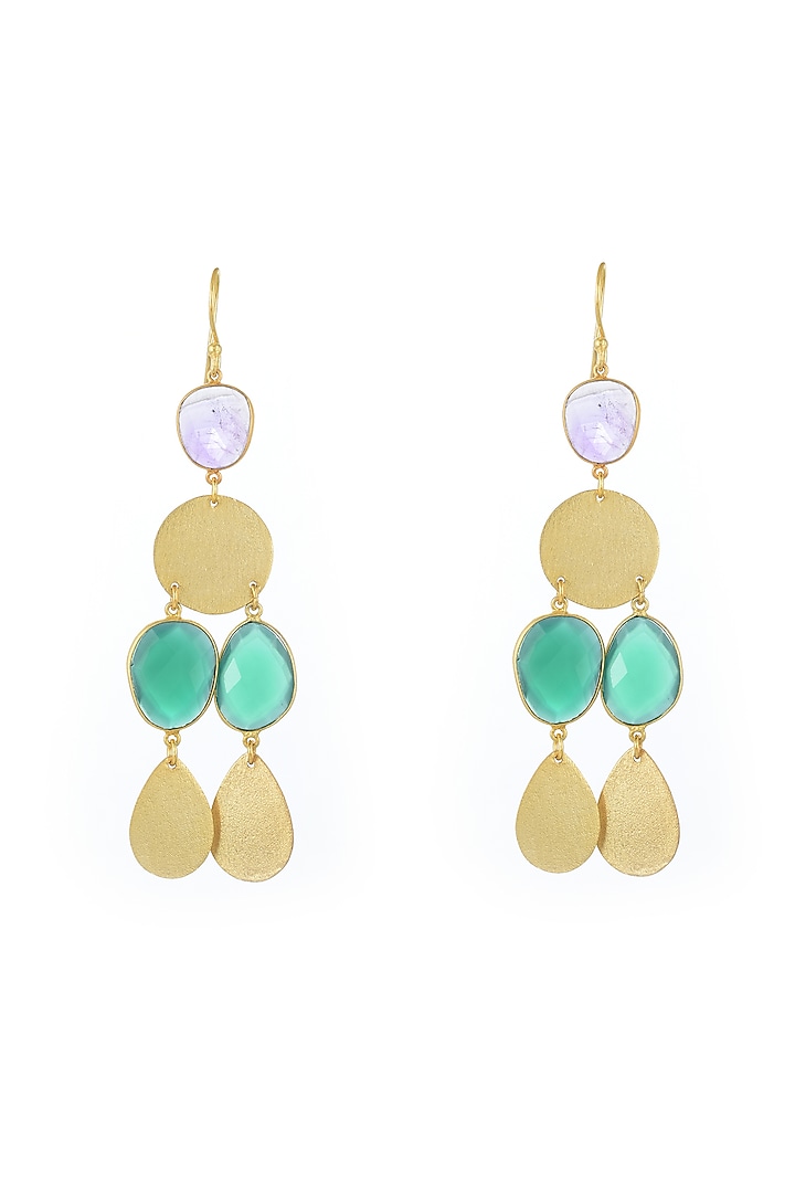 Gold Plated Green Onyx Dangler Earrings by Mine Of Design at Pernia's Pop Up Shop