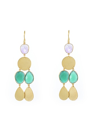 Gold Plated Green Onyx Dangler Earrings by Mine Of Design