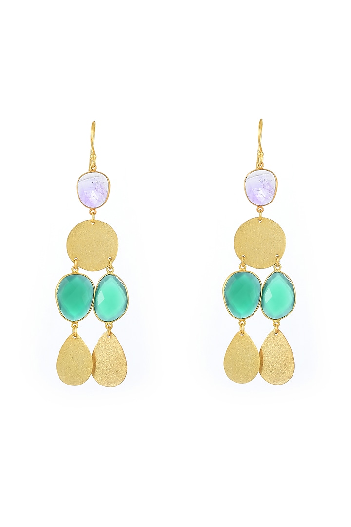 Gold Plated Green Onyx Dangler Earrings by Mine Of Design at Pernia's Pop Up Shop