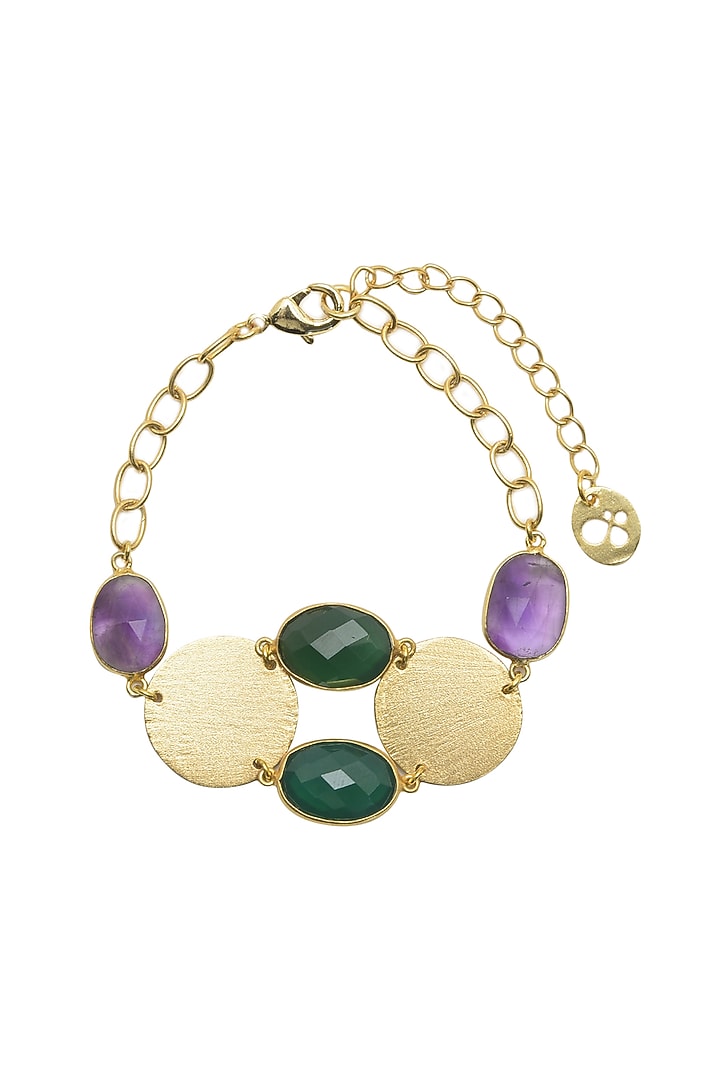 Gold Plated Green Onyx & Amethyst Stone Bracelet by Mine Of Design at Pernia's Pop Up Shop