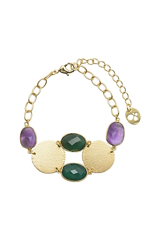 Gold Plated Green Onyx & Amethyst Stone Bracelet by Mine Of Design