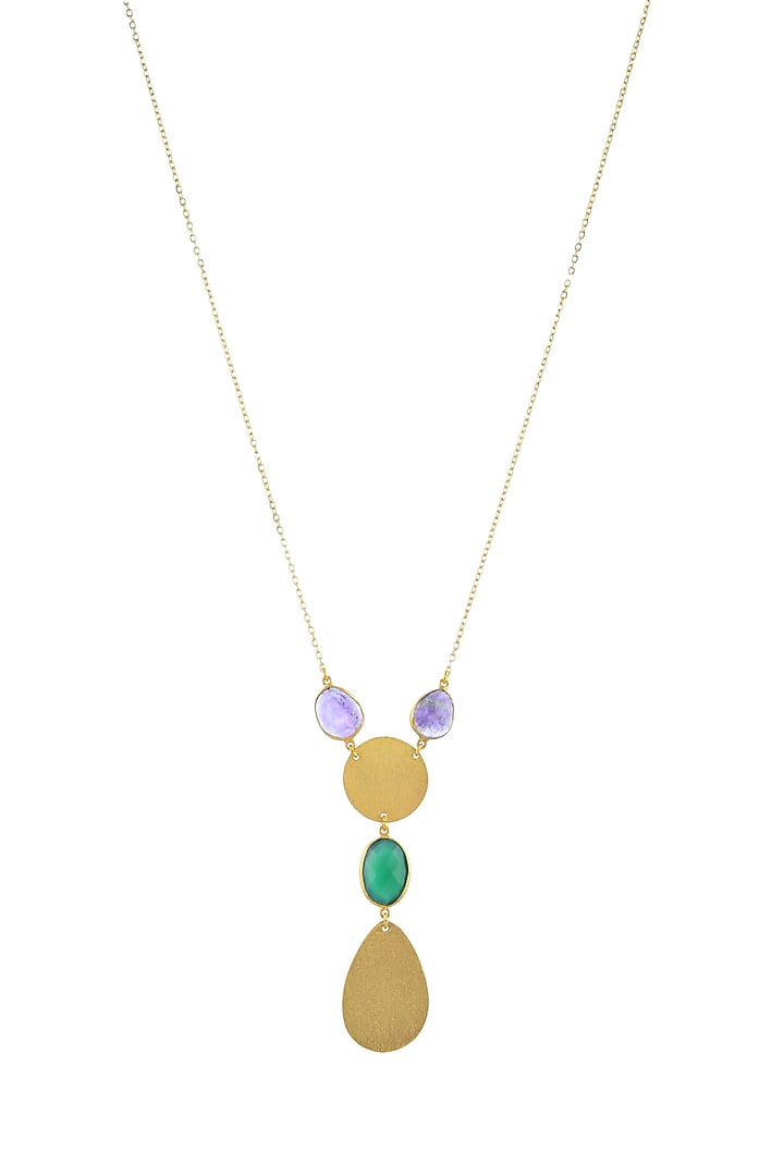 Gold Plated Green Onyx & Amethyst Stone Necklace by Mine Of Design at Pernia's Pop Up Shop
