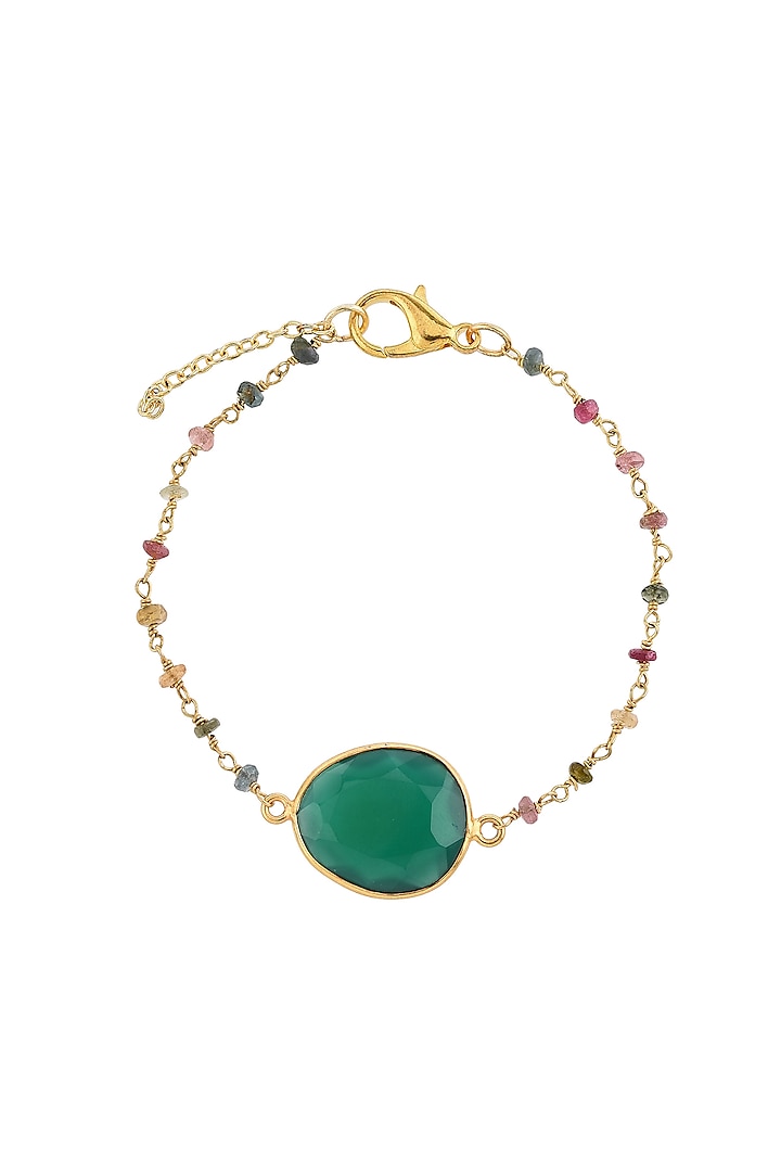 Gold Plated Green Onyx & Multi-Colored Tourmaline Stone Bracelet by Mine Of Design at Pernia's Pop Up Shop