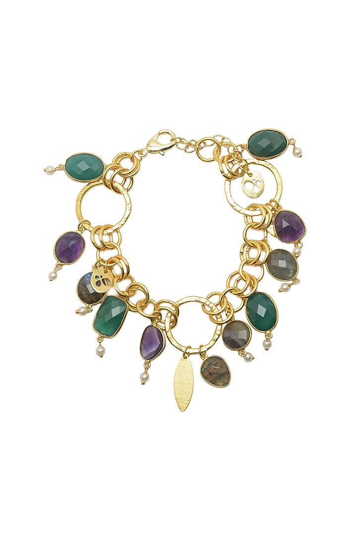 Gold Plated Green Onyx & Multi-Colored Tourmaline Stone Bracelet by Mine Of Design at Pernia's Pop Up Shop