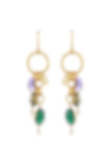 Gold Plated Green Onyx & Amethyst Stone Chain Earrings by Mine Of Design at Pernia's Pop Up Shop