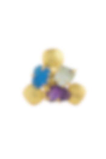 Gold Plated Fluorite & Amethyst Stone Adjustable Ring by Mine Of Design at Pernia's Pop Up Shop