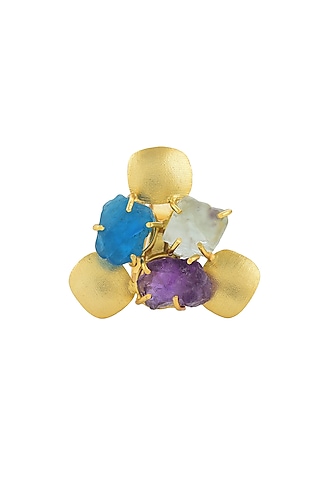 Gold Plated Fluorite & Amethyst Stone Adjustable Ring by Mine Of Design