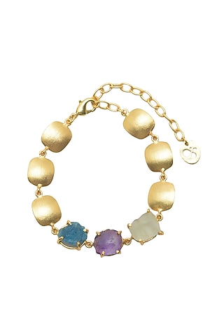 Gold Plated Fluorite & Amethyst Stone Bracelet by Mine Of Design