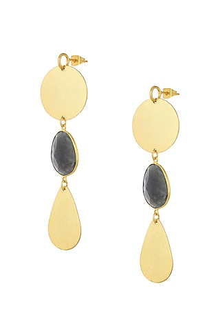 Gold Plated Grey Labradorite Dangler Earrings by Mine Of Design
