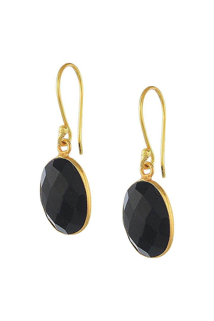 Gold Plated Black Onyx Dangler Earrings by Mine Of Design at Pernia's Pop Up Shop