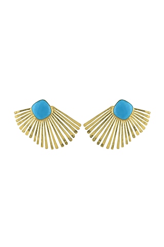 Gold Plated Turquoise Stone Earrings by Mine Of Design
