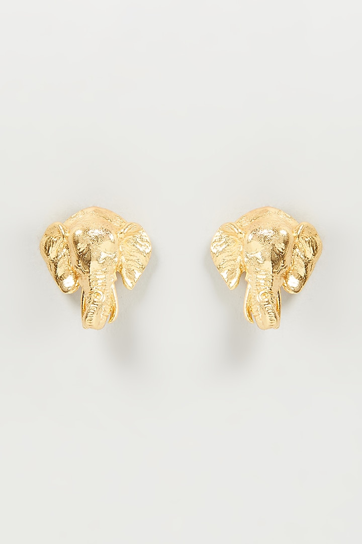 Gold Finish Statement Stud Earrings by Mine of Design