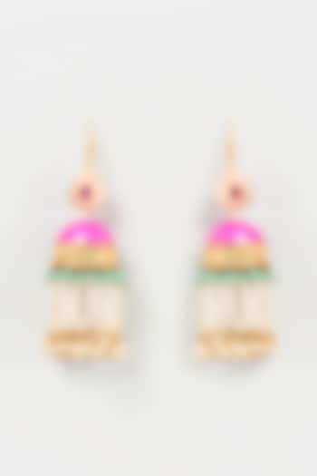 Gold Finish Beaded & Crystal Dangler Earrings by Mine of Design