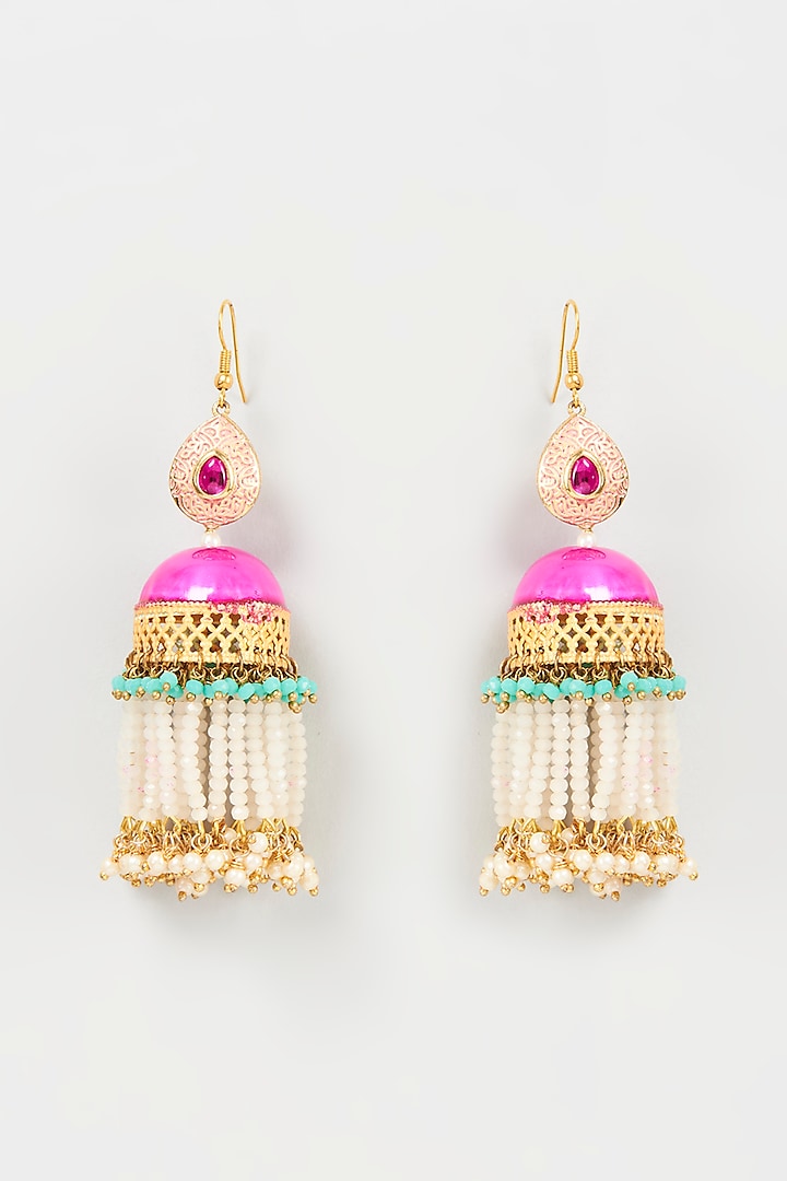 Gold Finish Beaded & Crystal Dangler Earrings by Mine of Design