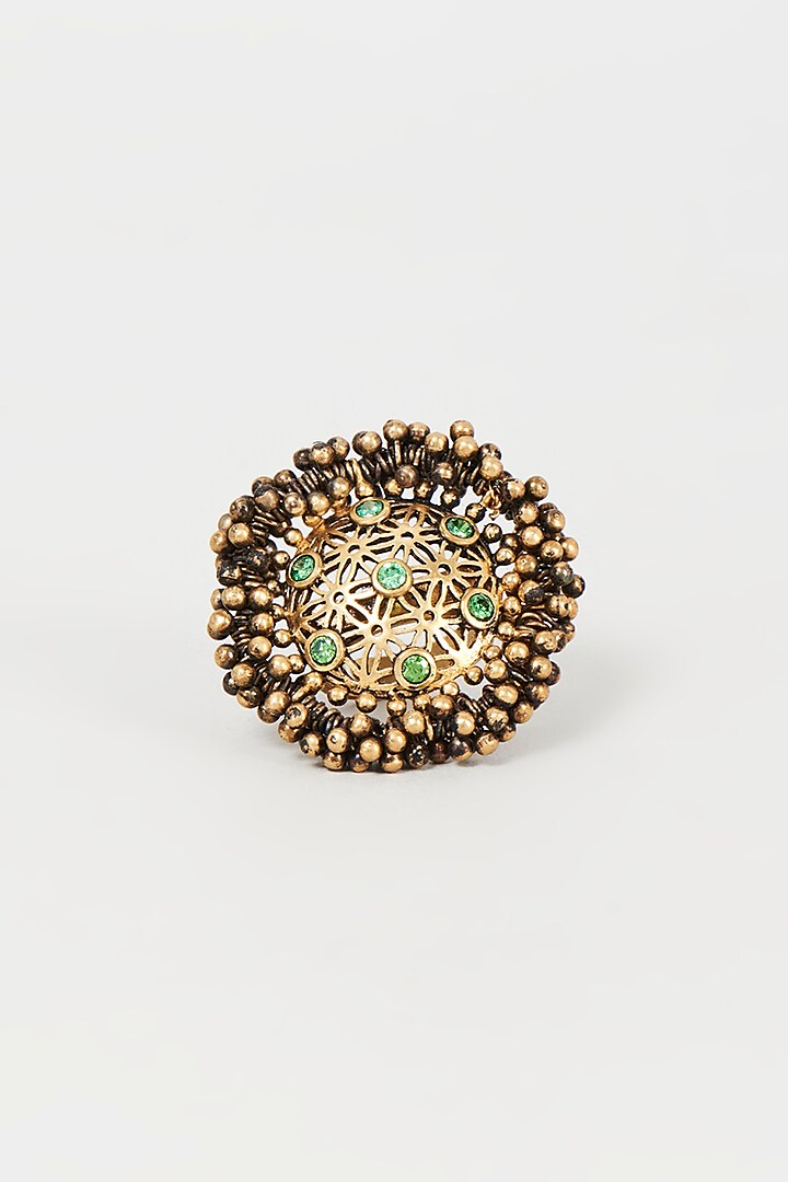 Gold Finish Crystal Stone Ring by Mine of Design at Pernia's Pop Up Shop