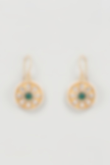Gold Finish Gemstone & Pearl Dangler Earrings by Mine of Design