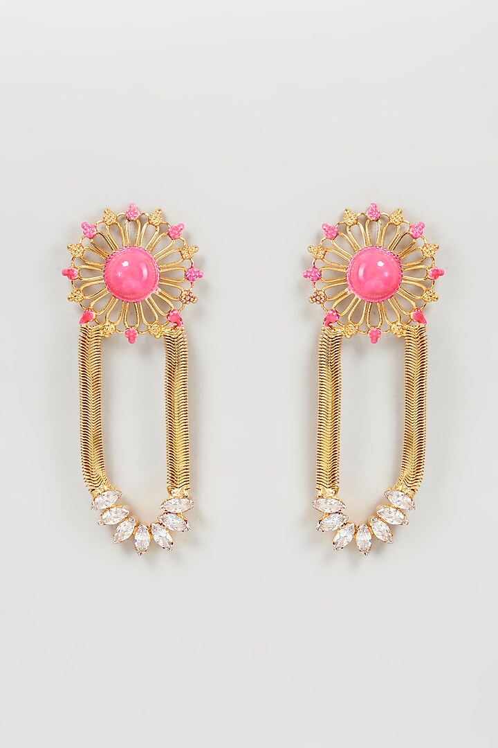 Gold Finish Meenakari Dangler Earrings by Mine of Design