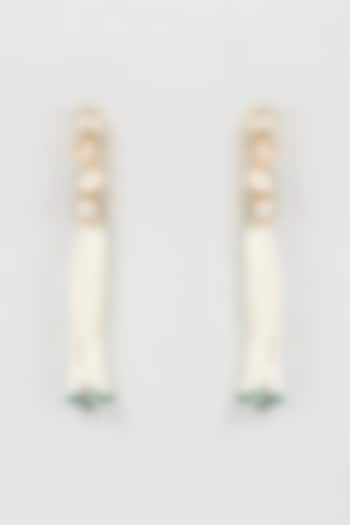 Gold Finish Kundan Polki & Pearl Dangler Earrings by Mine of Design