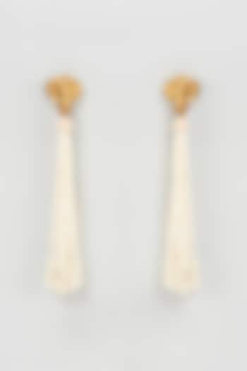 Gold Finish Pearl Tassel Dangler Earrings by Mine of Design