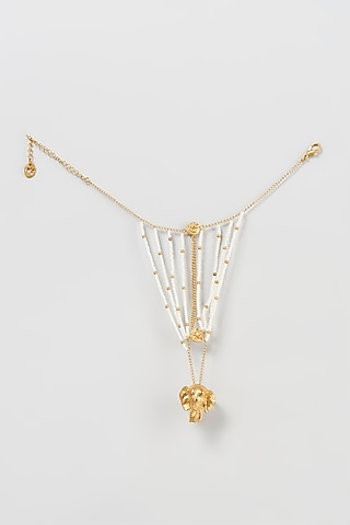 Gold Finish Pearl Beaded Head Accessory by Mine of Design