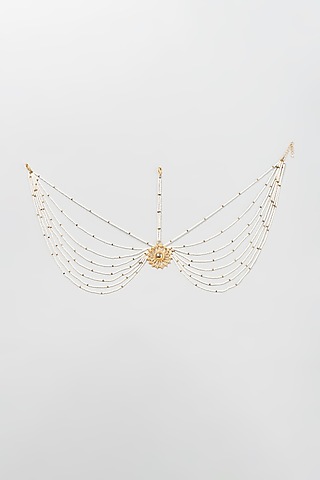 Gold Finish Pearl Beaded Head Accessory by Mine of Design