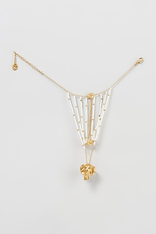Gold Finish Pearl Beaded Head Accessory by Mine of Design