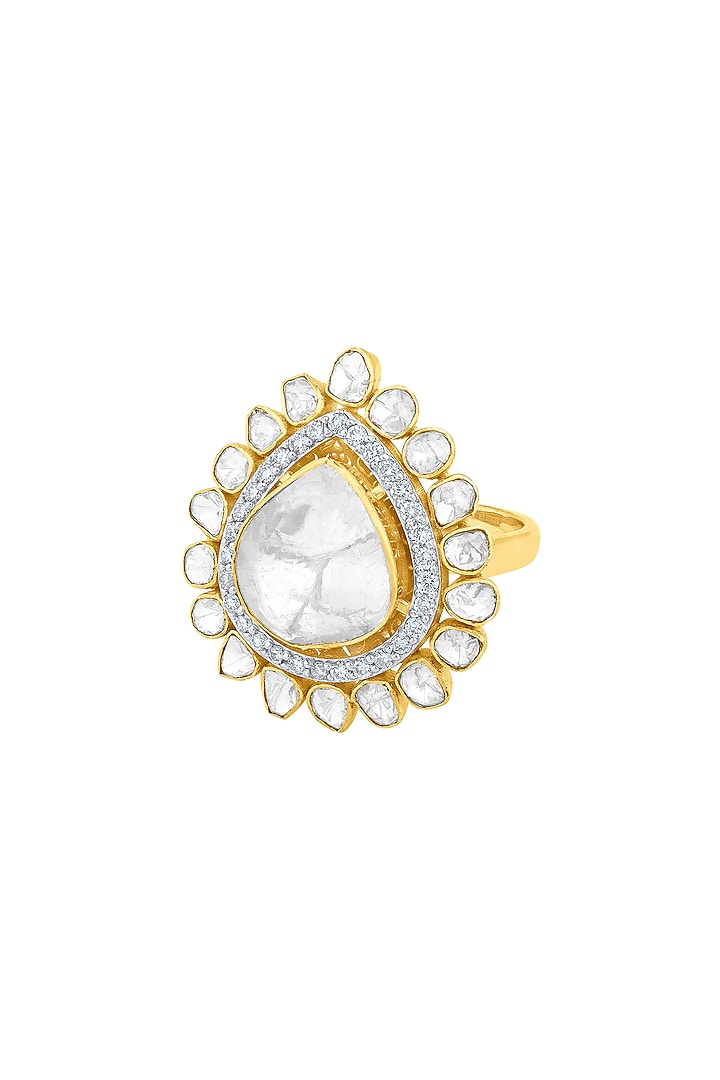 14kt Gold Finish Kundan Polki & Diamond Ring by Mohar Fine Jewellery at Pernia's Pop Up Shop