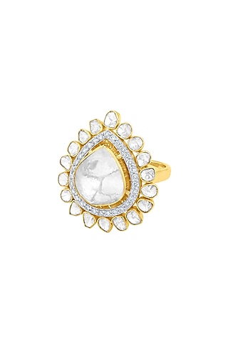 14kt Gold Finish Kundan Polki & Diamond Ring by Mohar Fine Jewellery