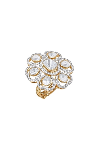 18kt Gold Finish Kundan Polki & Diamond Ring by Mohar Fine Jewellery