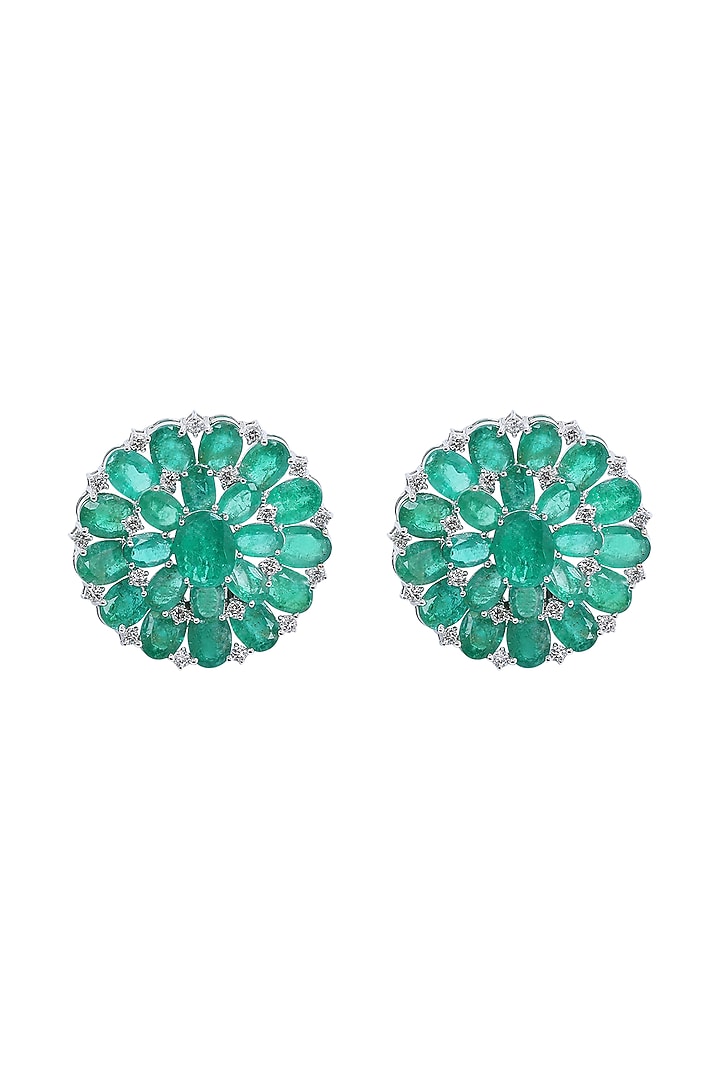 18kt Gold Finish Diamond & Emerald Stone Stud Earrings by Mohar Fine Jewellery at Pernia's Pop Up Shop