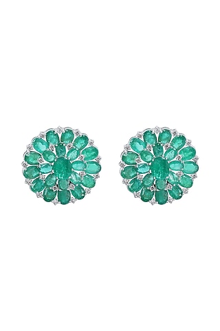 18kt Gold Finish Diamond & Emerald Stone Stud Earrings by Mohar Fine Jewellery