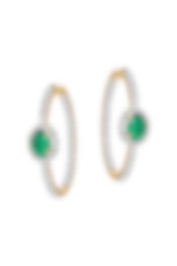 14kt Gold Finish Diamond & Emerald Stone Hoop Earrings by Mohar Fine Jewellery at Pernia's Pop Up Shop