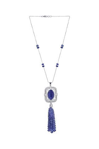 18kt Gold Finish Diamond & Tanzanite Stone Pendant Necklace by Mohar Fine Jewellery