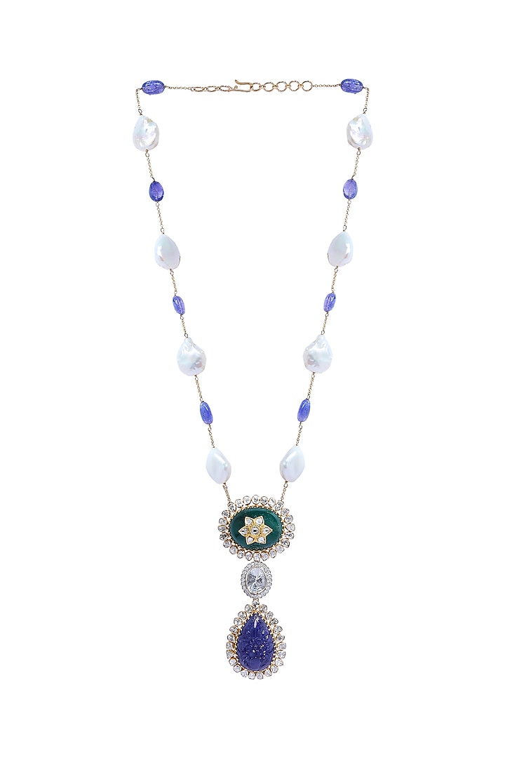 18kt Gold Finish Diamond & Emerald Pendant Necklace by Mohar Fine Jewellery at Pernia's Pop Up Shop