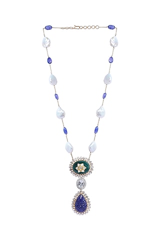 18kt Gold Finish Diamond & Emerald Pendant Necklace by Mohar Fine Jewellery