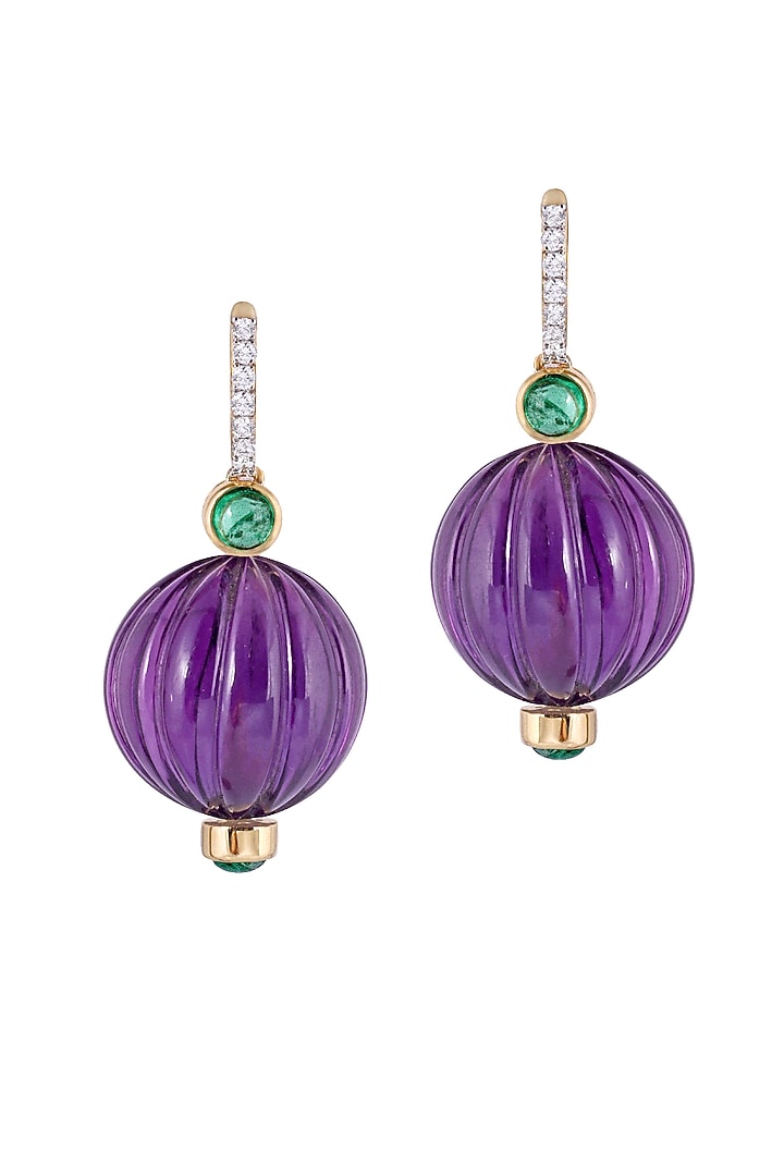 14kt Gold Finish Diamond & Amethyst Dangler Earrings by Mohar Fine Jewellery at Pernia's Pop Up Shop
