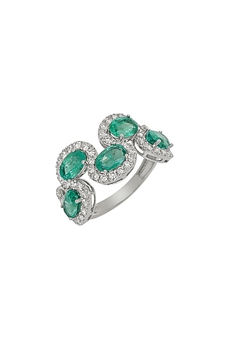 18kt Gold Finish Emerald & Diamond Ring by Mohar Fine Jewellery