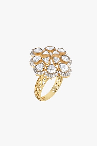 18kt Gold Finish Diamond & Kundan Polki Ring by Mohar Fine Jewellery