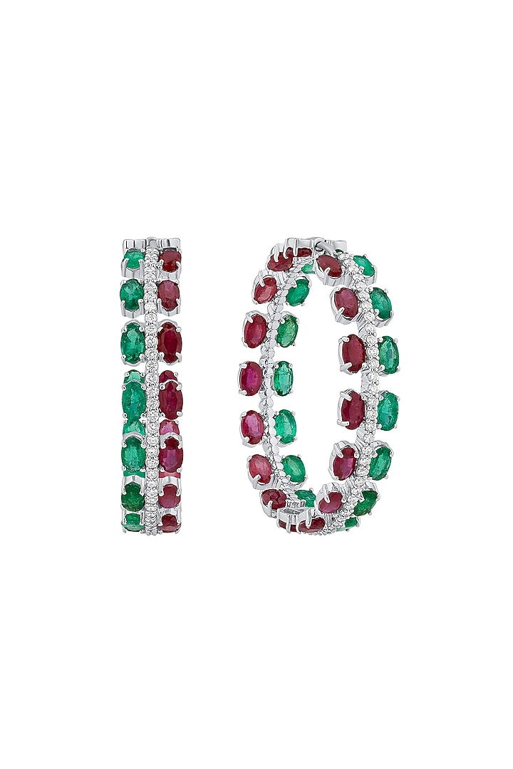 14kt Gold Finish Diamond & Emerald Stone Hoop Earrings by Mohar Fine Jewellery at Pernia's Pop Up Shop