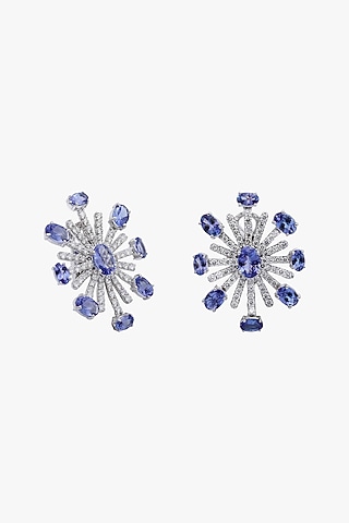 18kt Gold Finish Diamond & Tanzanite Stud Earrings by Mohar Fine Jewellery