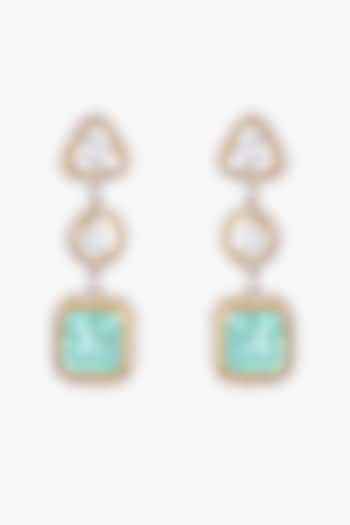 18kt Gold Finish Diamond & Emerald Stone Dangler Earrings by Mohar Fine Jewellery at Pernia's Pop Up Shop