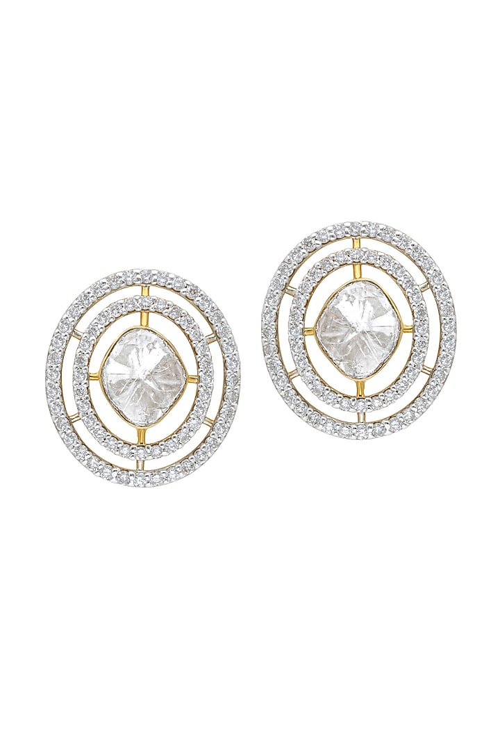 18kt Gold Finish Diamond & Kundan Polki Stud Earrings by Mohar Fine Jewellery at Pernia's Pop Up Shop
