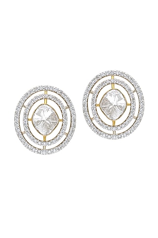 18kt Gold Finish Diamond & Kundan Polki Stud Earrings by Mohar Fine Jewellery