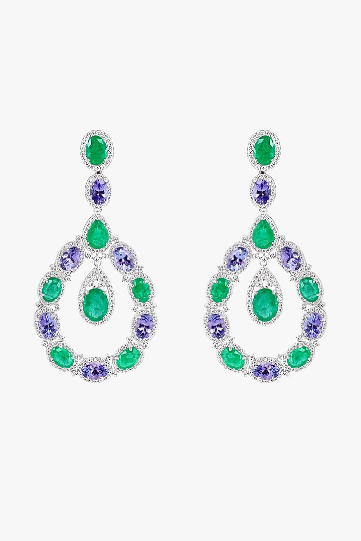 18kt Gold Finish Diamond & Emerald Stone Dangler Earrings by Mohar Fine Jewellery at Pernia's Pop Up Shop